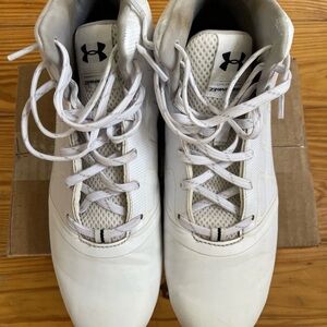 Mens Under Armour Banshee Ripshot Mid MC Lacrosse Cleats White